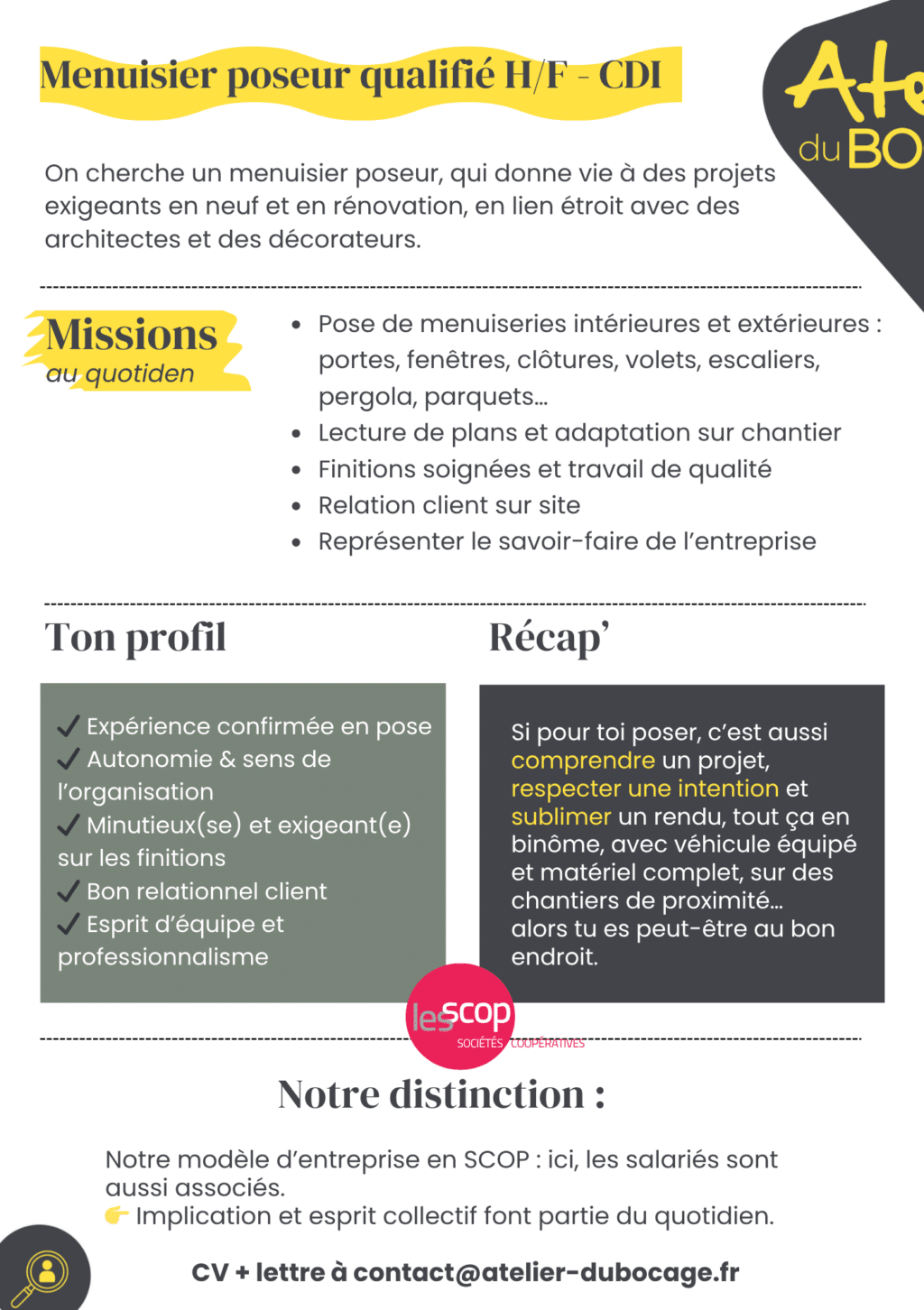 Recrutement d'un menuisier poseur qualifié H/F